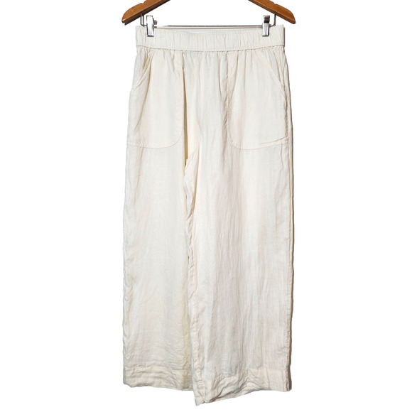 Sigrid Olsen Womens Medium Wide Leg Linen Pants Cream Bohemian Beach Pockets - Picture 1 of 8